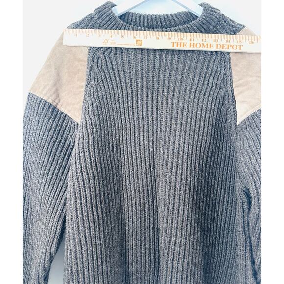Pure British Wool Mens Sweater M/L Brown Made UK Elbow Patches - Picture 3 of 7
